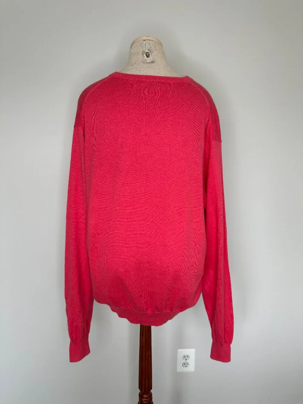Peter Millar Men's Red Pink V-Neck Long Sleeve Sweater Cotton Cashmere Size XL